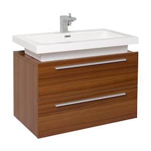 Medio 32 in. Bath Vanity in Teak with Acrylic Vanity Top in White with White Basin