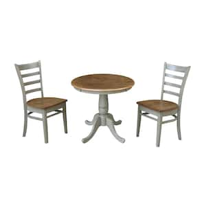 Hampton 3-Piece 30 in. Hickory/Stone Round Solid Wood Dining Set with Emily Chairs