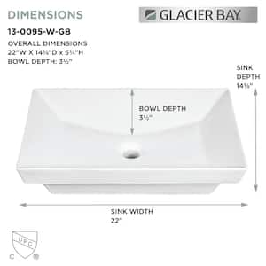 22 in. Semi-Recessed Rectangular Vessel Bathroom Sink in White