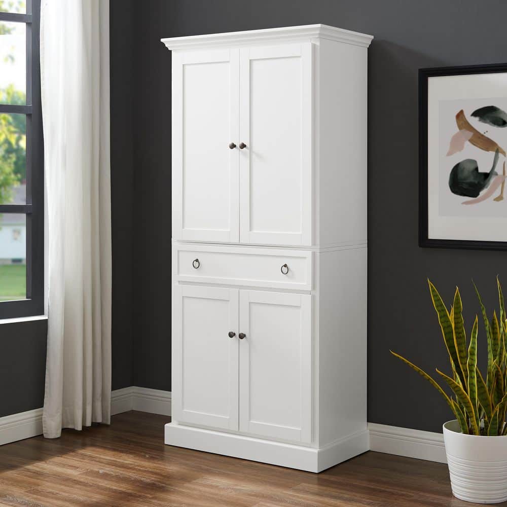 Winston Storage Pantry White - Crosley: Tall Double-Door Cabinet, 5 Shelves, Traditional Style