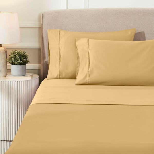 1200-Thread Count 4-Piece Gold Solid Egyptian Cotton Deep Pocket Full Sheet Set