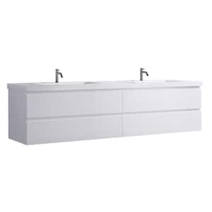 Hood-1D 84.00 in. W x 19.70 in. D x 22.00 in. H Wall Mounting Bath Vanity in White Wood with White Solid Surface Top