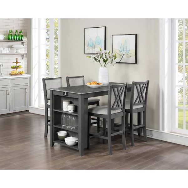 NEW CLASSIC HOME FURNISHINGS New Classic Furniture Amy 5-piece Wood Top Rectangle Counter Dining Set, Gray
