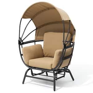 Gliding Aluminum Outdoor Rocking Chair with Sun Shade Canopy and Cushion in Tan