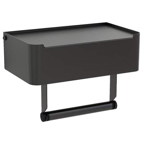 Stainless Steel Wall Mounted Toilet Paper Holder in Matte Black with Shelf for Bathroom Wipe Storage