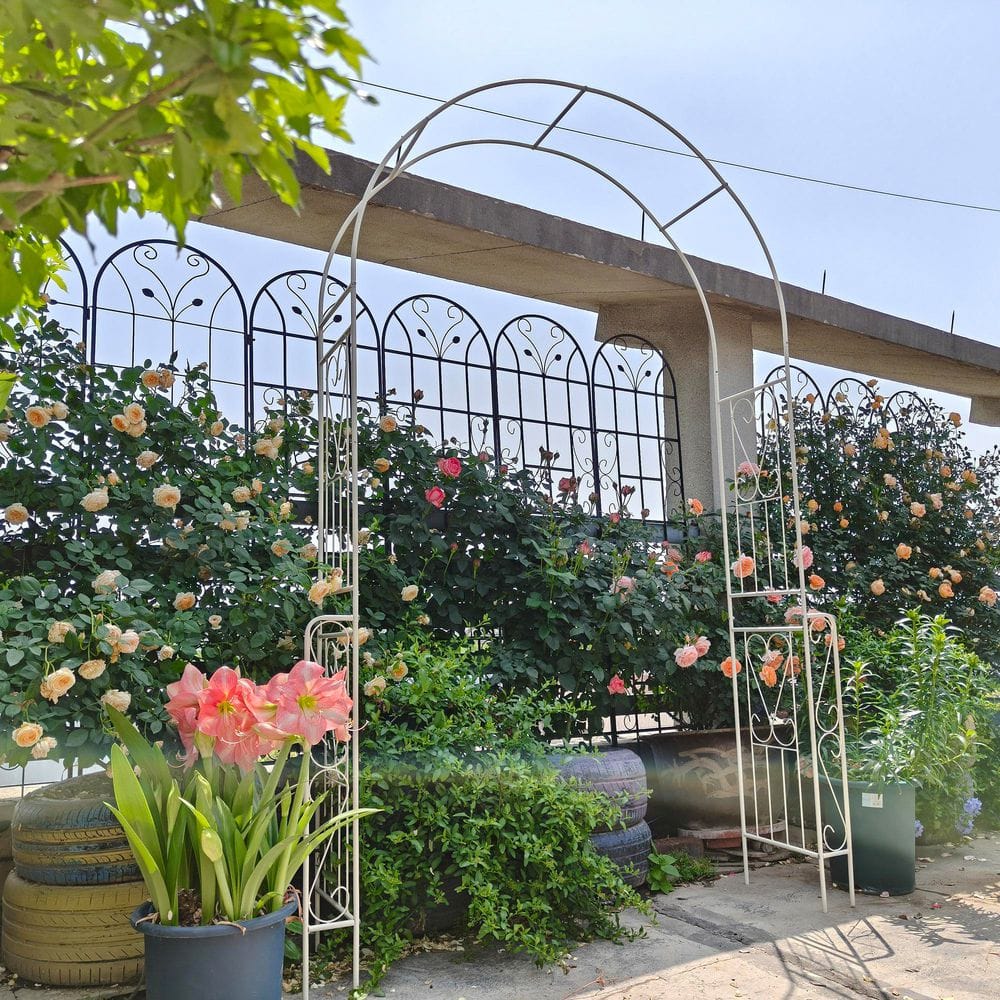 55 in. x 94.5 in. Metal Garden Arch Climbing Plants Support Rose Outdoor Arbors in White price history on PriceWatchPro