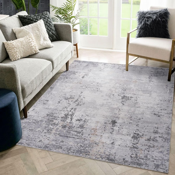 LOOM & LUXE Collection 5 ft. X 7.5 ft. Ivory plusTaupe Abstract Non-Shedding Stylish and Stain Resistant Area Rug