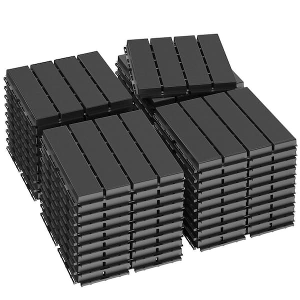 12 in. x 12 in. Dark Gray Plastic Interlocking Deck Tiles (36-Pack), Waterproof Outdoor Flooring, Easy Snap Connection