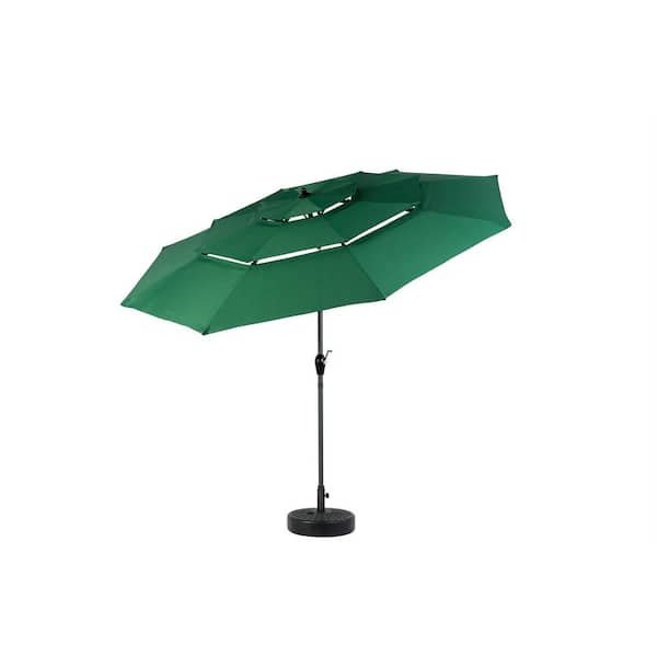 Unbranded Market Umbrella, 10 ft. Aluminium 3 Tier Market Auto-tilt Patio Umbrella in Dark Green with Easy Crank