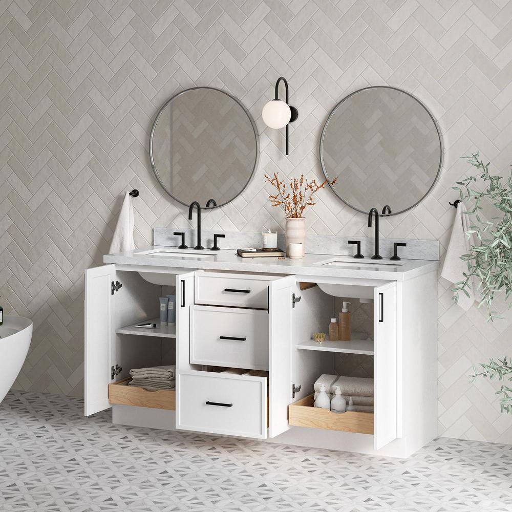 Kelly 67" White Double Sink Vanity with Carrara Marble Top