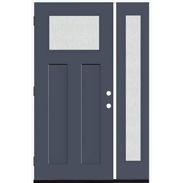 Steves & Sons Legacy 51 in. x 80 in. 1/4 Toplite Rain Glass RHOS Primed Dark Denim Finish Fiberglass Prehung Front Door w/12 in. SL