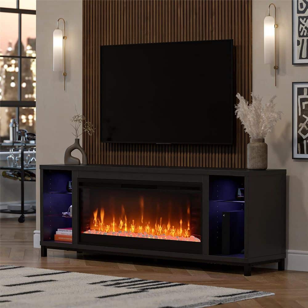 Lumina Modern Multi-Color Electric Fireplace Media Console with Crystals fo