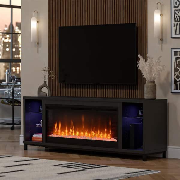 Ameriwood Lumina Modern Multi-Color Electric Fireplace Media Console with Crystals for TVs up to 70 in. Black