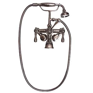 3-Handle Wall Mounted Claw Foot Tub Faucet with Elephant Spout and Hand Shower in Polished Nickel