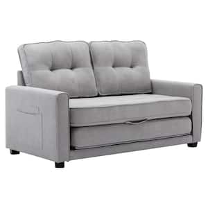 60 in. W Square Arm Chenille Modern Rectangle Pull-out Sofa Bed in Gray with Side Pocket