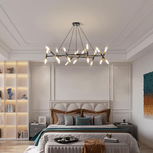 20 Light Black Modern Chandelier Light Fixture for Dining Room, Living Room, or Kitchen Island with no bulbs included
