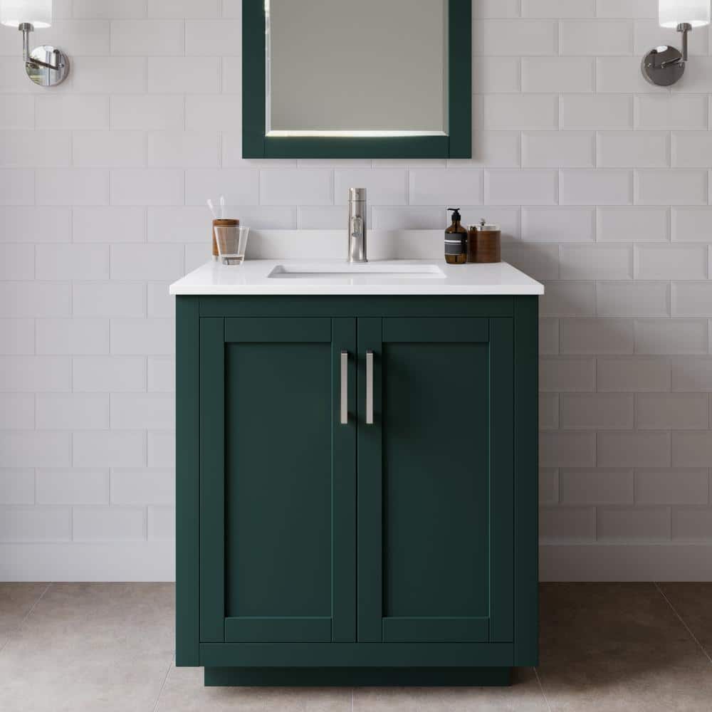 Miranda 30 in. W x 22 in. D x 33.75 in. H Single Bath Vanity in Green with White Cultured Marble Top price history on PriceWatchPro