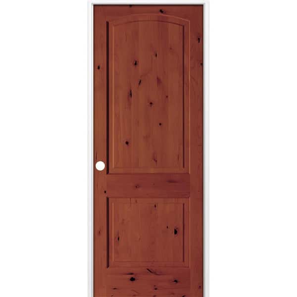 30 in. x 96 in. Rustic 2-Panel Arch Top Right-Hand Amaretto Stain Knotty Alder Wood Single Prehung Interior Door