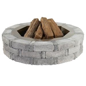 RumbleStone 46 in. x 10.5 in. Round Concrete Fire Pit Kit No. 1 in Greystone with Round Steel Insert