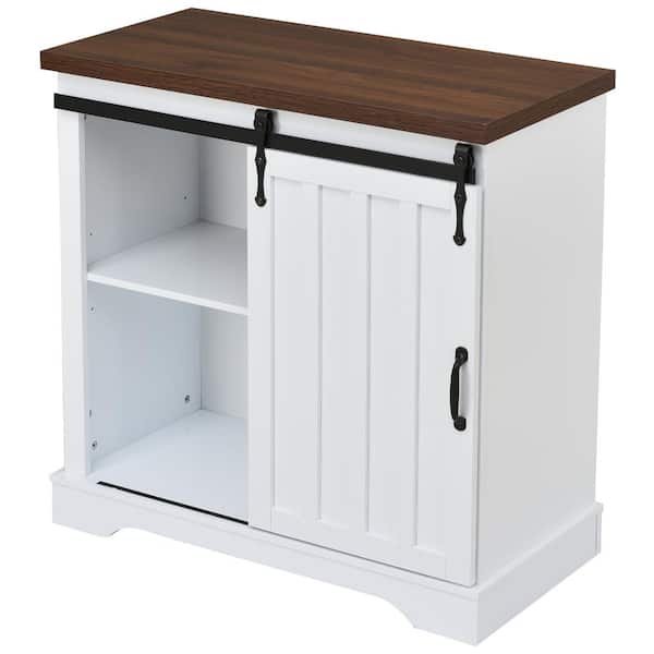 Movisa 31.5 in. W x 15.7 in. D x 31.9 in. H Brown White Wood Linen Cabinet Bathroom Storage Cabinet in White