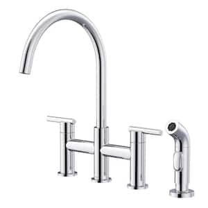 Parma Double Handle Bridge Kitchen Faucet with Side Spray in Polished Chrome