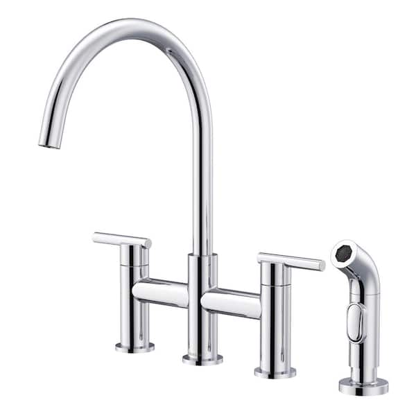 Gerber Parma Double Handle Bridge Kitchen Faucet with Side Spray in Polished Chrome