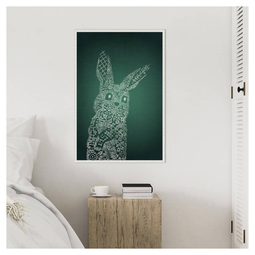 Emerald Bunny Graphic Art on Canvas with White Floater Frame