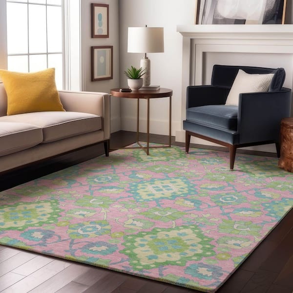 Mayfield Premium Machine Washable Abstract AMF1002 Pink 3 ft. x 5 ft. Area Rug