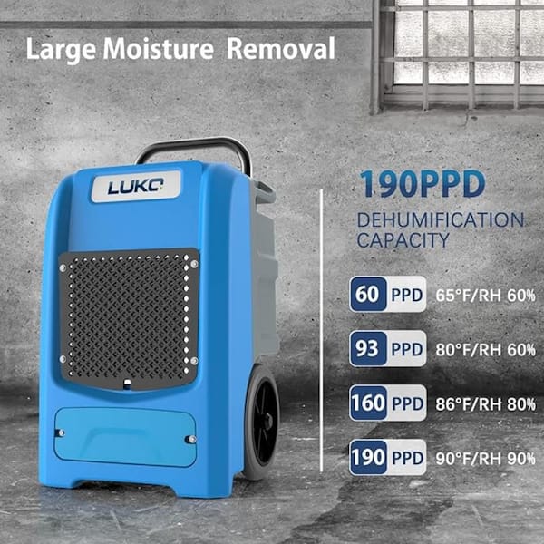190 pt. 6,000 sq.ft. Bucketless Commercial Dehumidifier in Blue with Pump, Automatic Defrost