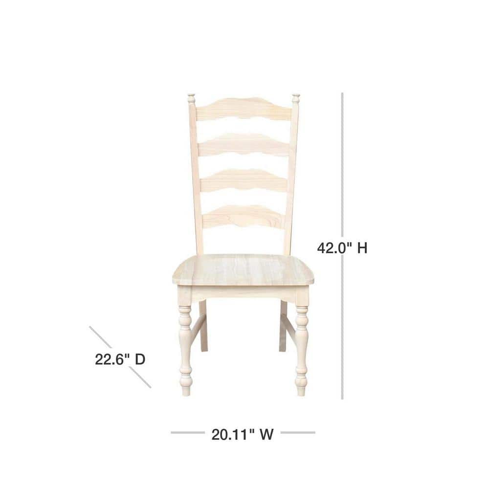 Set of Two White Wood Ladderback Dining Chairs