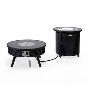 Walbrooke Patio Round Fire Pit and Tank Holder with Slats Design (Black)