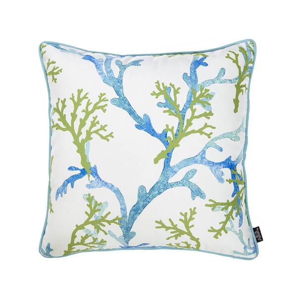 Teal 18-inch X Sea Horses Indoor/Outdoor Throw Pillow Multi Color Character Modern Contemporary Nautical Coastal Polyester One