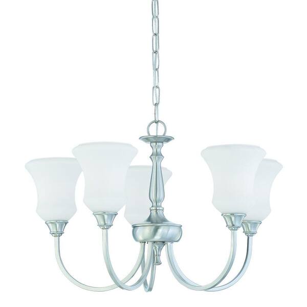 Thomas Lighting Winston 5-Light Brushed Nickel Chandelier with Etched Glass Shade-DISCONTINUED