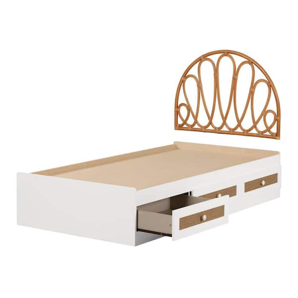 South Shore Bloom White and Natural Twin Panel Bed