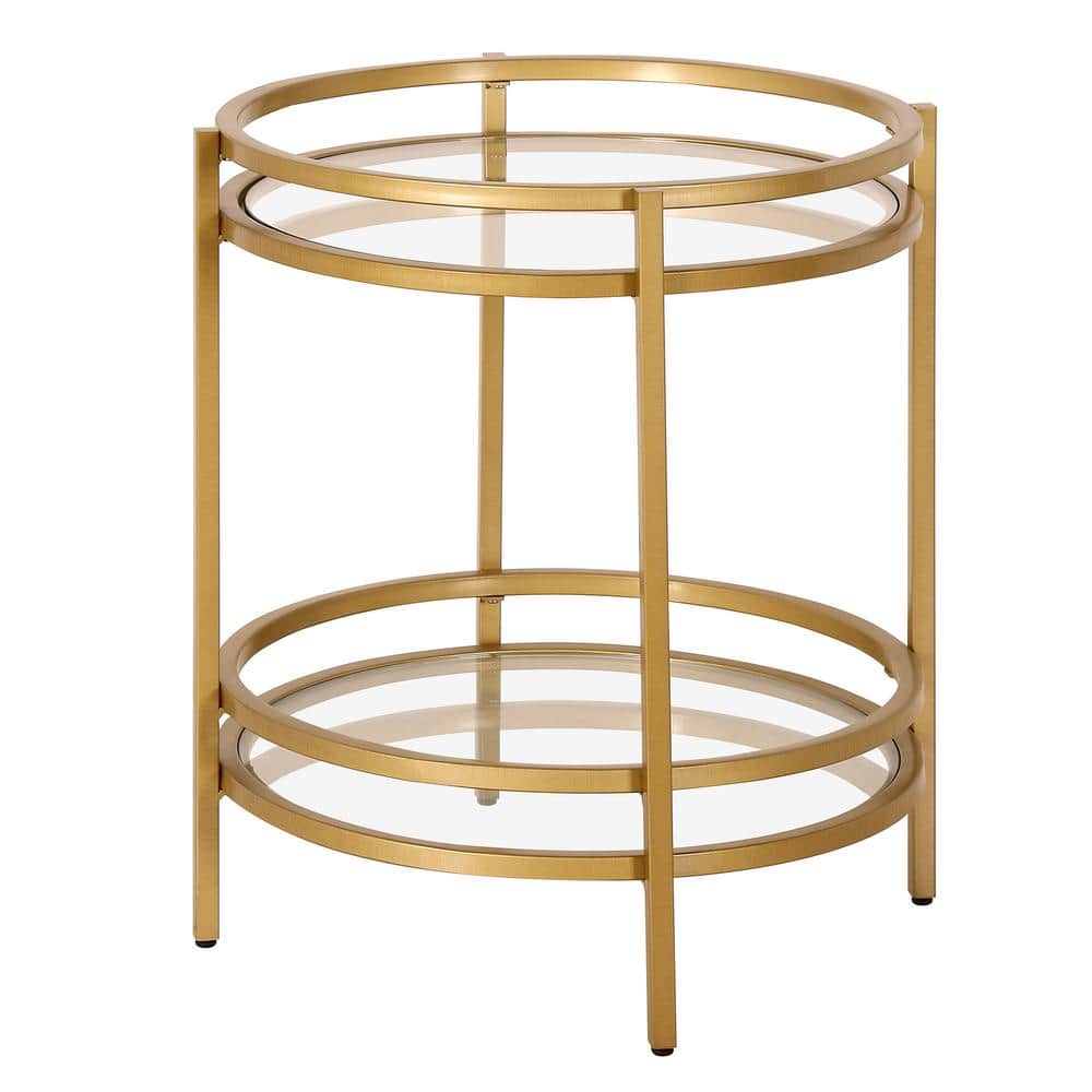 Modern Brass 20" Round Metal & Glass Side Table