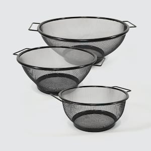 Excel Steel Set of 3 Black Strainers Graduated Sizes 7 in. /8.25 in. /9.5 in.