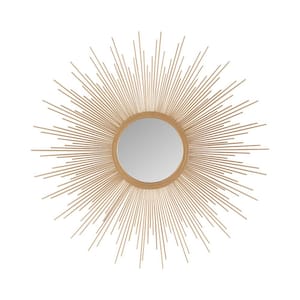 29.5 in. W x 29.5 in. H Gold Metal frame Sunburst Wall Decor Mirror