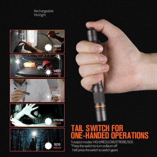 Lukyamzn Pen Light Pocket Screen Flashlight with Clip 5 Modes 450