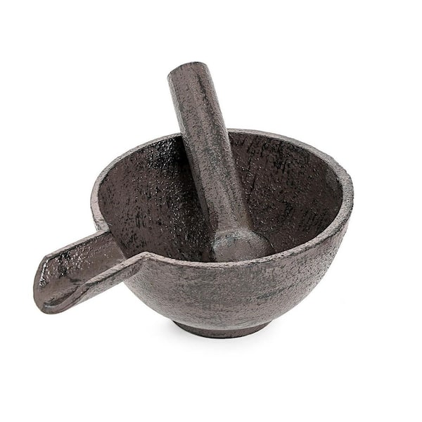 Black Cast Iron Finish Spice Grinder Set Heavy Duty Mortar and Pestle Kitchen Tool for Grinding Herbs Nuts