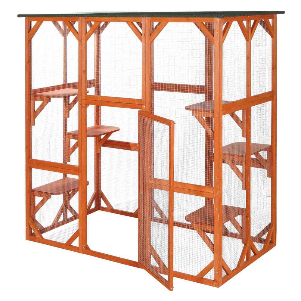 Large Wooden Outdoor Cat Sanctuary with Platforms