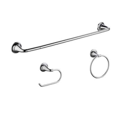 Constructor 3-Piece Bath Hardware Set with Expandable Towel Bar, Towel Ring, and Toilet Paper Holder in Chrome