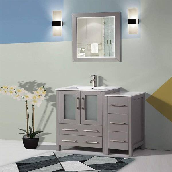 Vanity Art Brescia 36 In W X 18 D H Bath Grey With Top White Basin And Mirror Va3024 36g The Home Depot Vanity Art Brescia 36 In W X 18 D, Karson 42 Single Bathroom Vanity Set With Mirror
