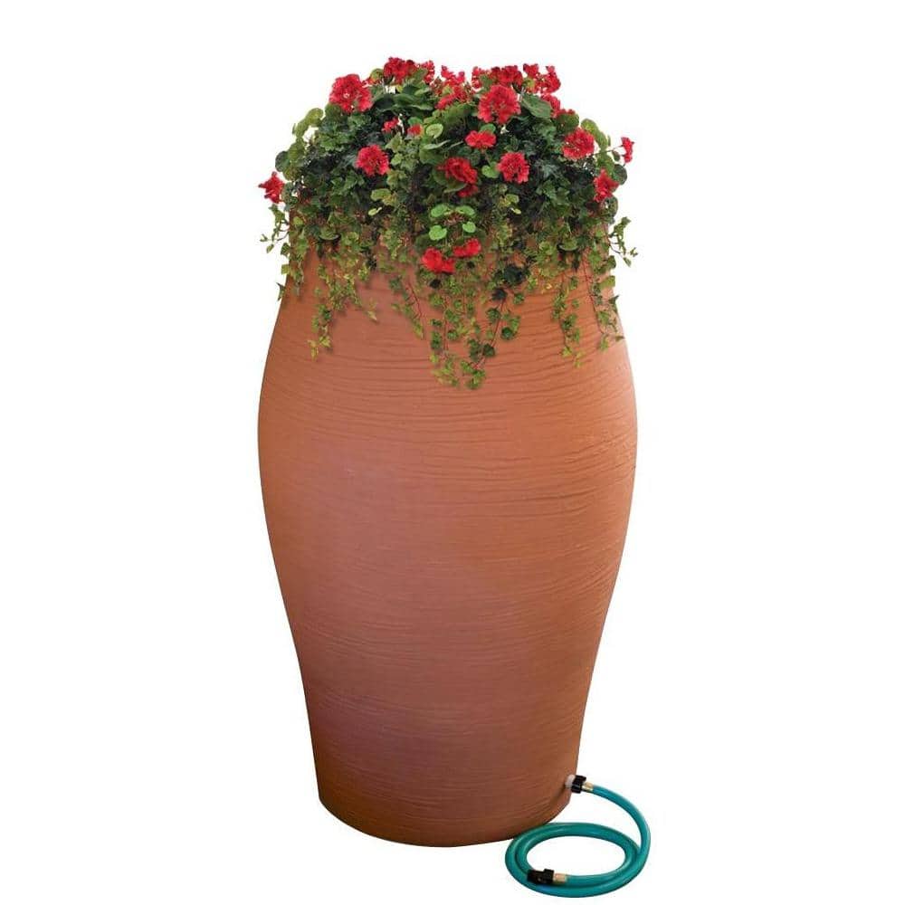 Terracotta 50 Gallon Plastic Rain Barrel with Planter