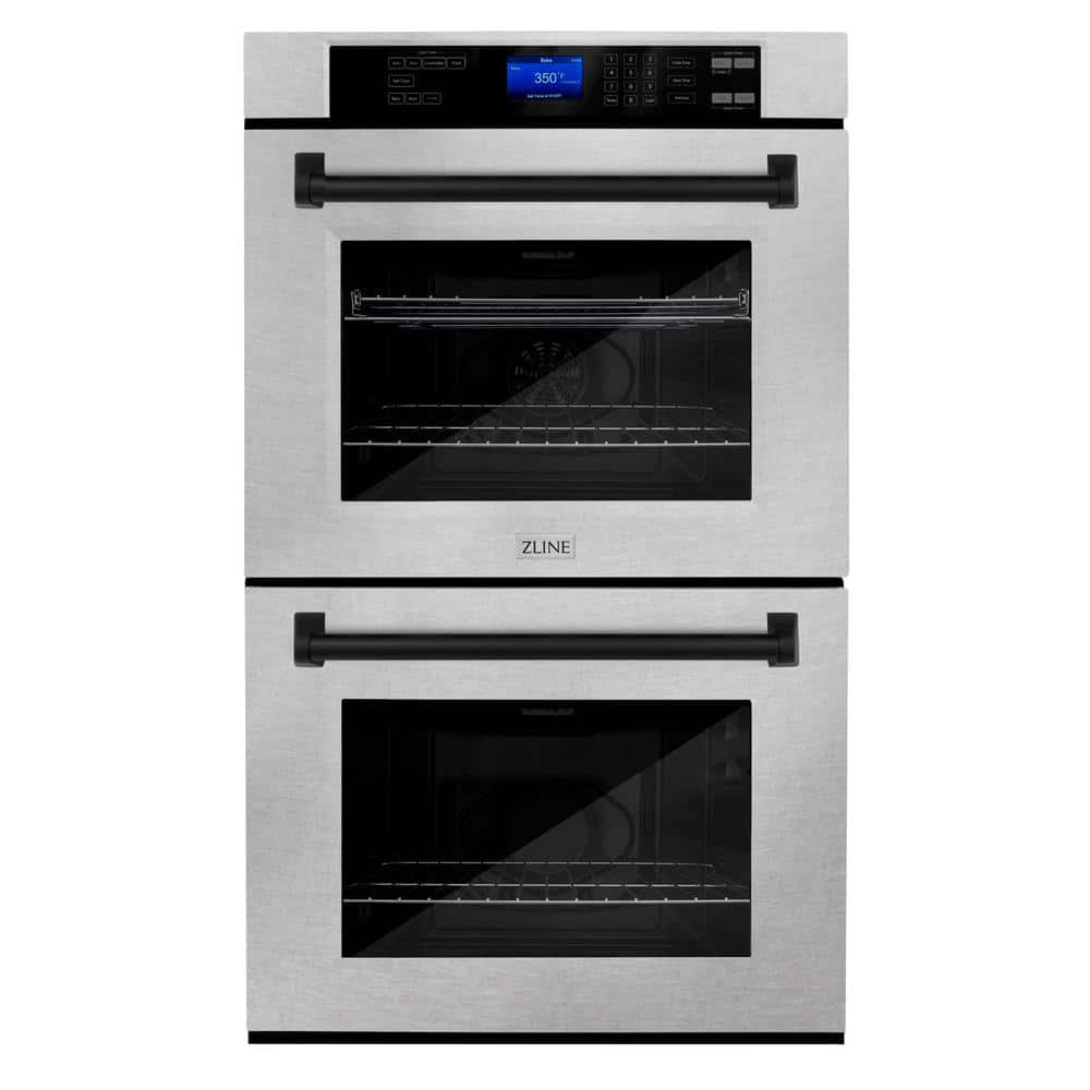 ZLINE Kitchen and Bath Autograph Edition 30 in. Double Electric Wall Oven with Matte Black Handle in Fingerprint Resistant Stainless Steel, DuraSnow Stainless Steel & Matte Black
