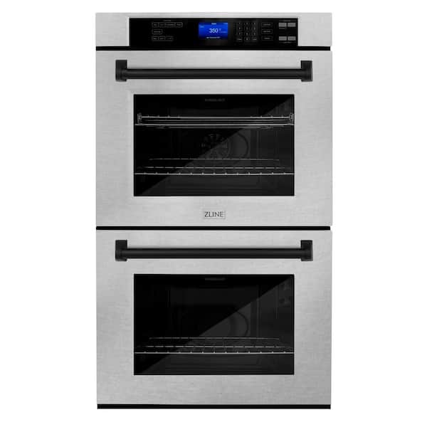 ZLINE Kitchen and Bath Autograph Edition 30 in. Double Electric Wall Oven with Matte Black Handle in Fingerprint Resistant Stainless Steel