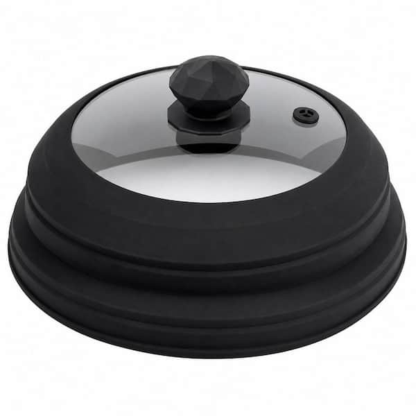 11.8 in. Black Microwave Splatter Cover, Vented Glass Splatter Guard Lid with Collapsible Silicone for Food as Pot Cover