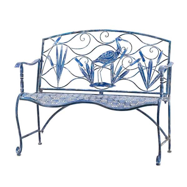 Zaer Ltd. International Carolina 43.31 in. W 2-Person Coastal Blue Metal Outdoor Bench