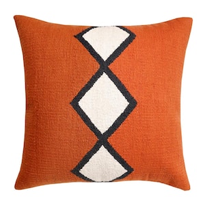 Southwestern Orange/White/Black Woven Center Diamond 20 in. x 20 in. Throw Pillow