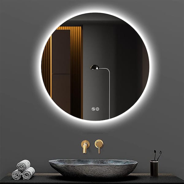 Silver 32 in W x 32 in. H Modern Round Glass Framed Mirror Wall Mirror Vanity Mirror