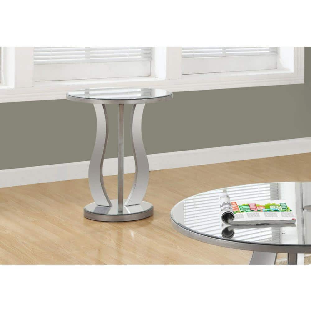 Silver Mirrored Round End Table